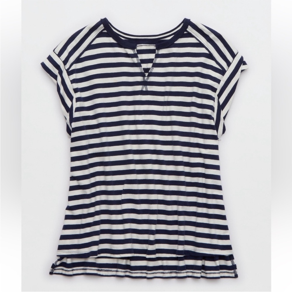 Aerie Striped Navy and White Short Sleeve Tee